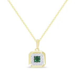 0.12Ct Emerald 16"pendant Necklace In 14K Yellow Gold