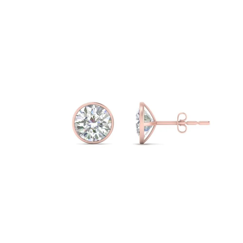 0.25 To 5 Carat Lab Diamond Round Stud Bezel Set Earring For Women 14K Gold