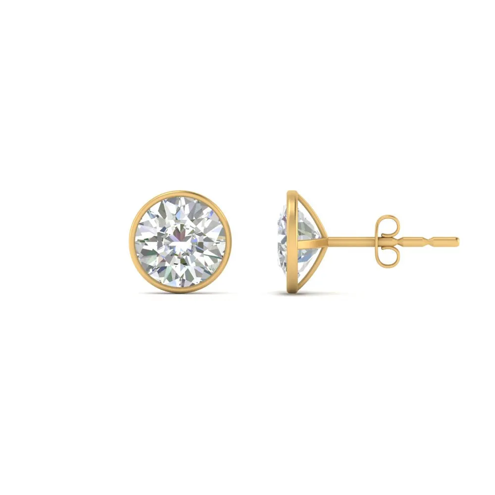 0.25 To 5 Carat Lab Diamond Round Stud Bezel Set Earring For Women 14K Gold