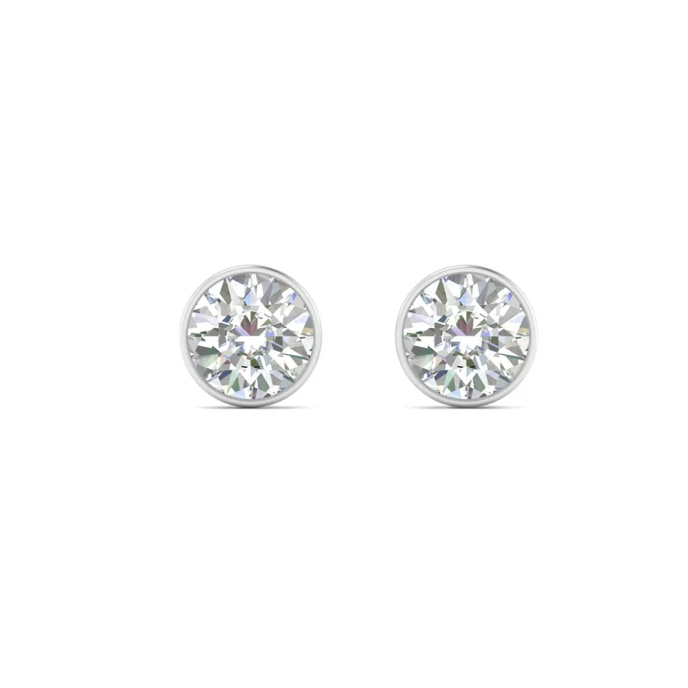 0.25 To 5 Carat Lab Diamond Round Stud Bezel Set Earring For Women 14K Gold