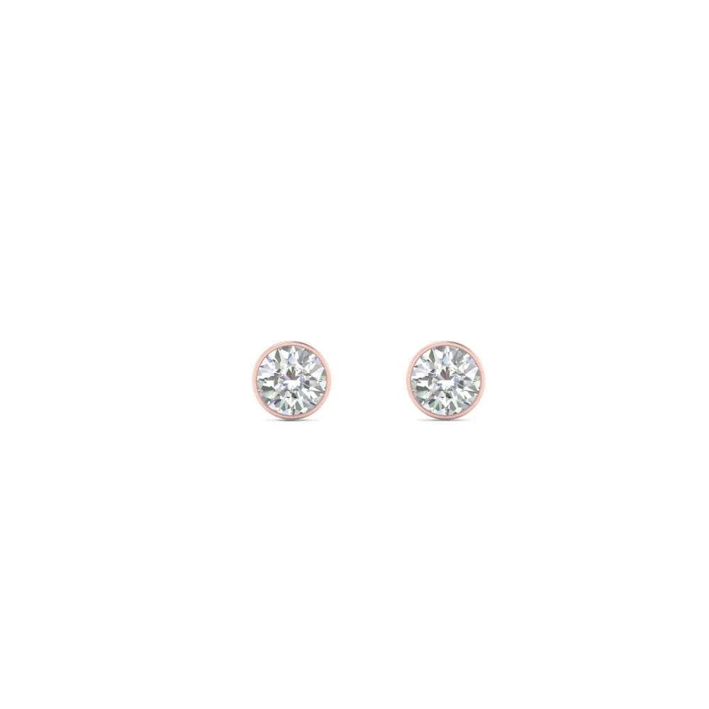 0.25 To 5 Carat Lab Diamond Round Stud Bezel Set Earring For Women 14K Gold