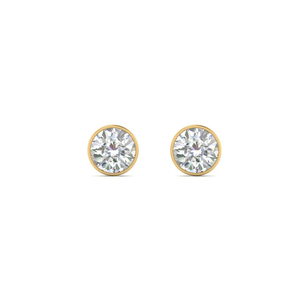 0.25 To 5 Carat Lab Diamond Round Stud Bezel Set Earring For Women 14K Gold