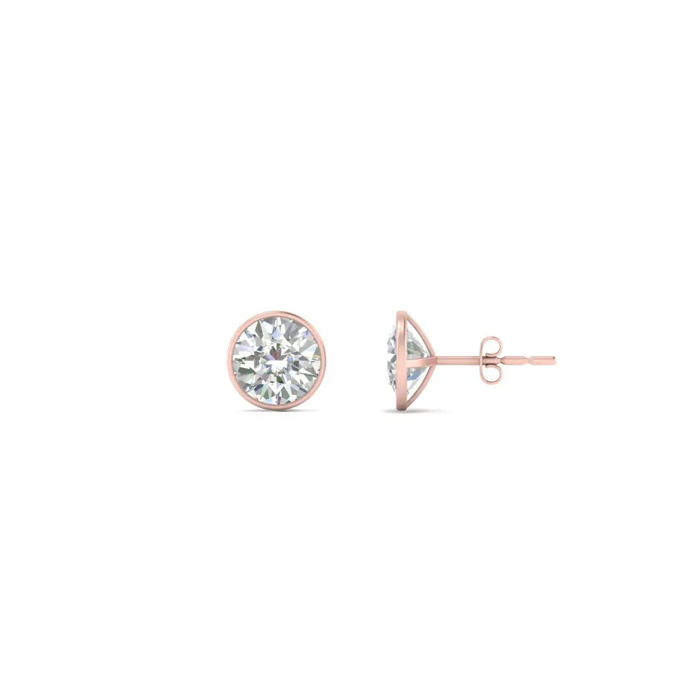 0.25 To 5 Carat Lab Diamond Round Stud Bezel Set Earring For Women 14K Gold