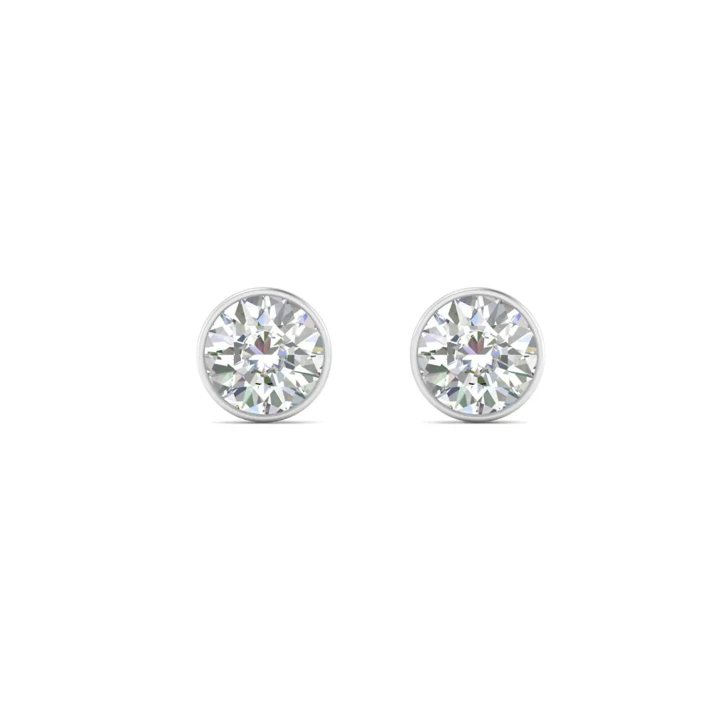 0.25 To 5 Carat Lab Diamond Round Stud Bezel Set Earring For Women 14K Gold