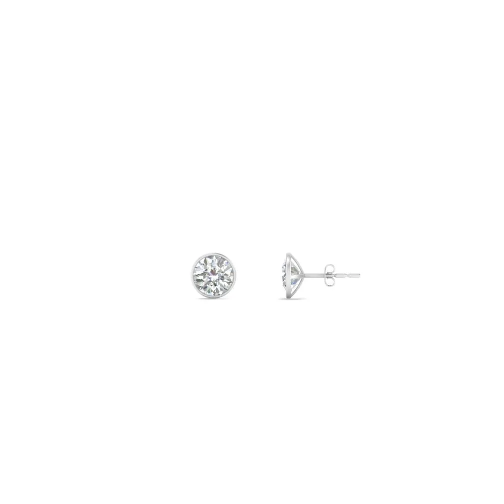 0.25 To 5 Carat Lab Diamond Round Stud Bezel Set Earring For Women 14K Gold