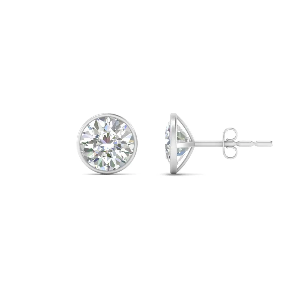 0.25 To 5 Carat Lab Diamond Round Stud Bezel Set Earring For Women 14K Gold