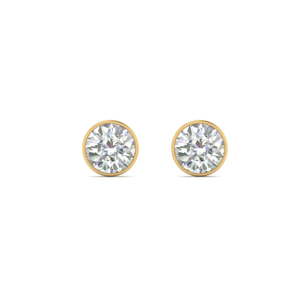 0.25 To 5 Carat Lab Diamond Round Stud Bezel Set Earring For Women 14K Gold