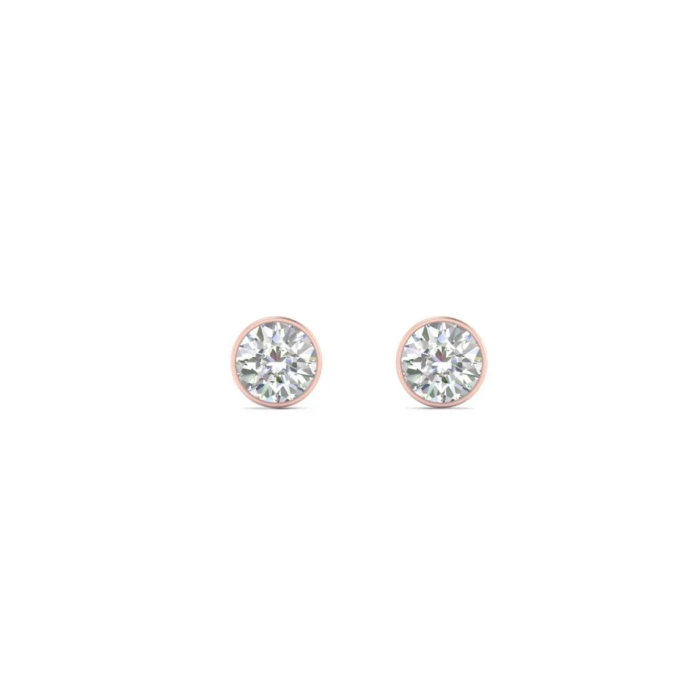 0.25 To 5 Carat Lab Diamond Round Stud Bezel Set Earring For Women 14K Gold