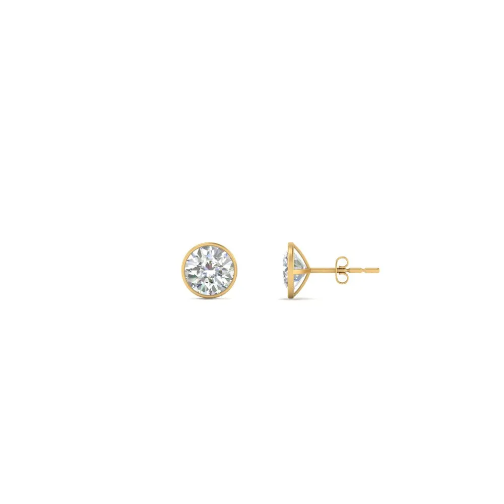 0.25 To 5 Carat Lab Diamond Round Stud Bezel Set Earring For Women 14K Gold