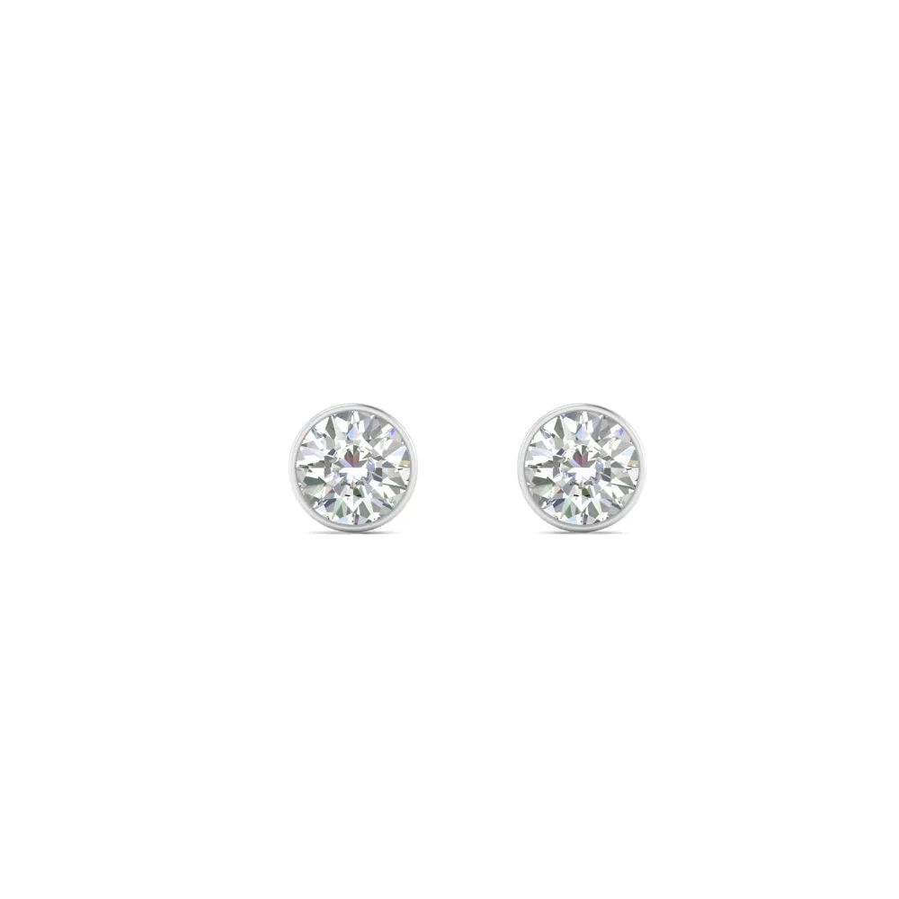 0.25 To 5 Carat Lab Diamond Round Stud Bezel Set Earring For Women 14K Gold