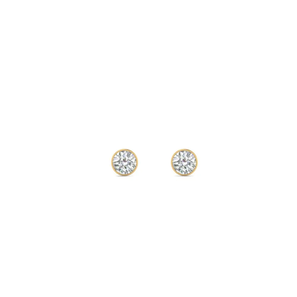 0.25 To 5 Carat Lab Diamond Round Stud Bezel Set Earring For Women 14K Gold