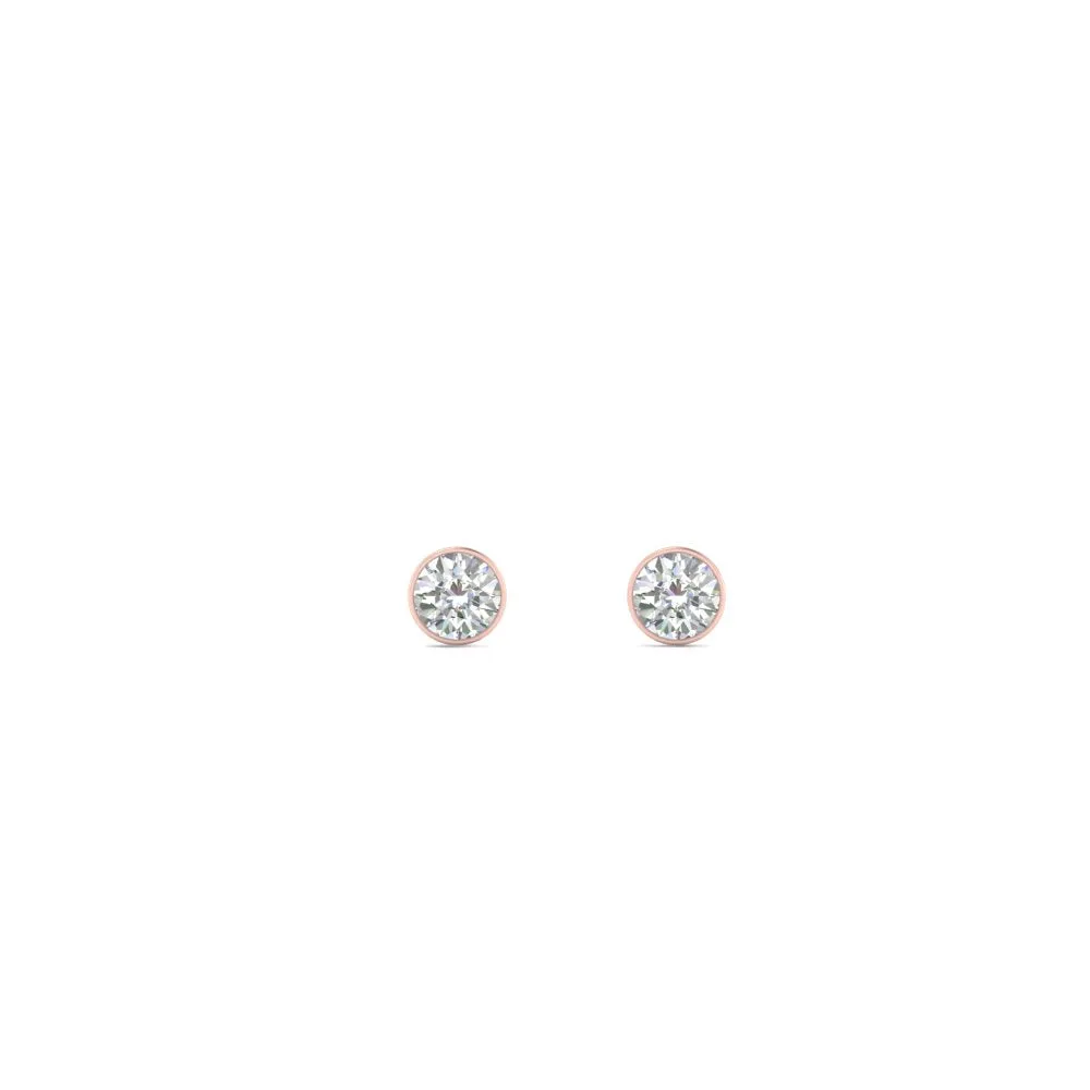 0.25 To 5 Carat Lab Diamond Round Stud Bezel Set Earring For Women 14K Gold