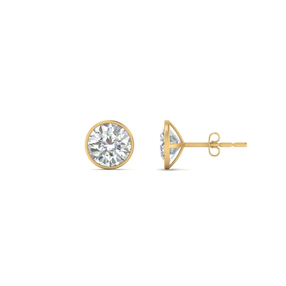 0.25 To 5 Carat Lab Diamond Round Stud Bezel Set Earring For Women 14K Gold