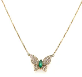 0.43ct tw Butterfly Emerald and Diamond Pendant Necklace