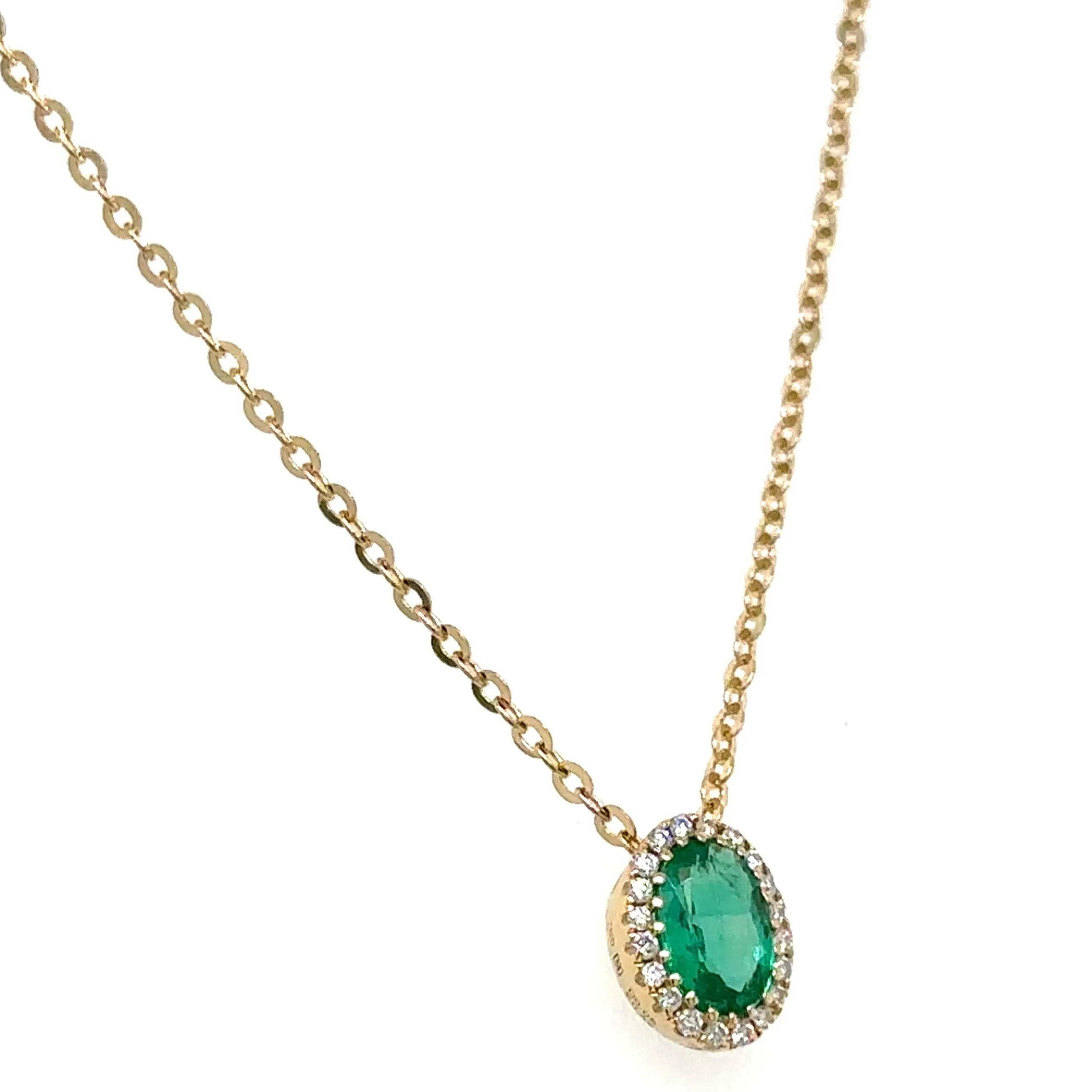 0.47 Diamond & Oval Emerald Pendant Necklace