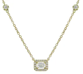 0.49ct tw Diamond Emerald-cut with Halo Pendant Necklace