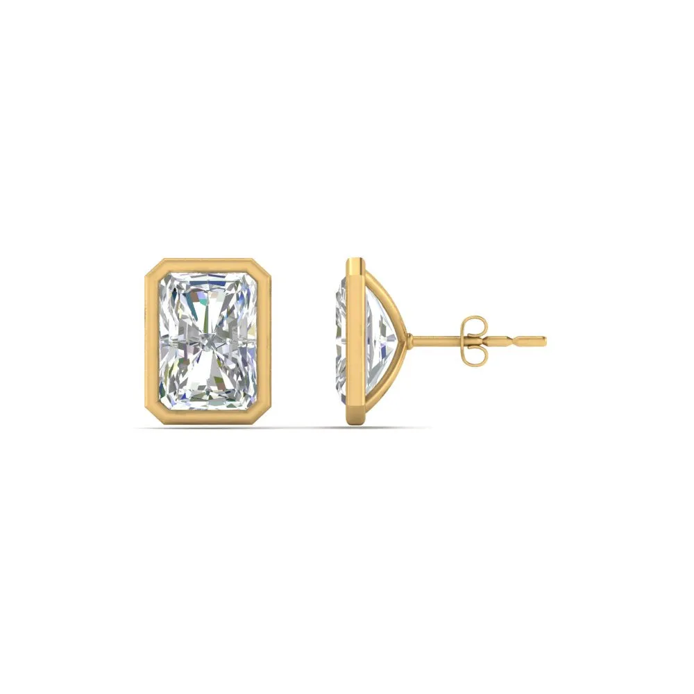 0.50 To 4 Carat Lab Diamond Radiant Stud Bezel Set Earring For Women 14K Gold