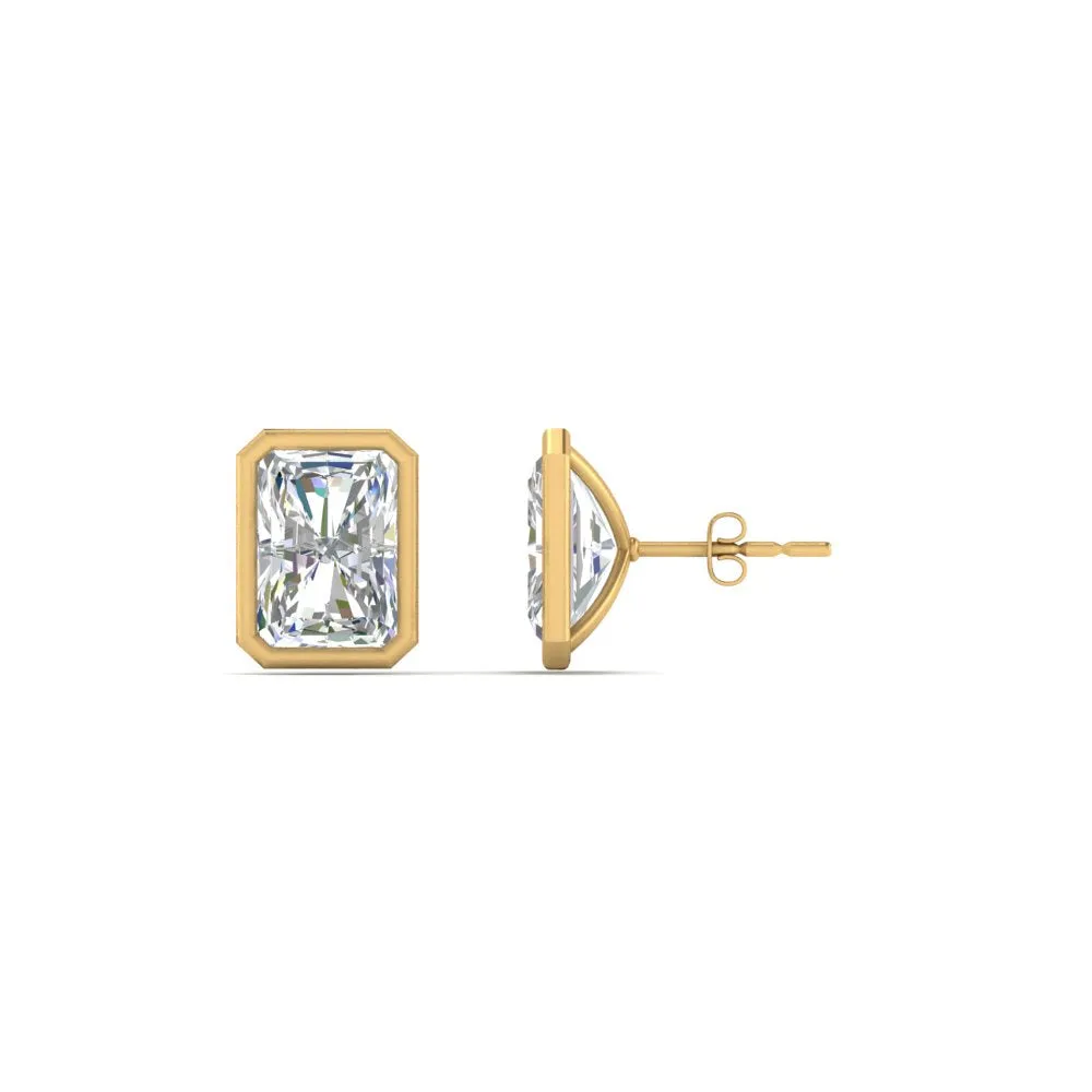 0.50 To 4 Carat Lab Diamond Radiant Stud Bezel Set Earring For Women 14K Gold