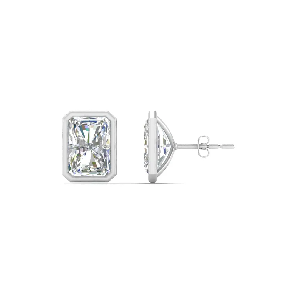 0.50 To 4 Carat Lab Diamond Radiant Stud Bezel Set Earring For Women 14K Gold