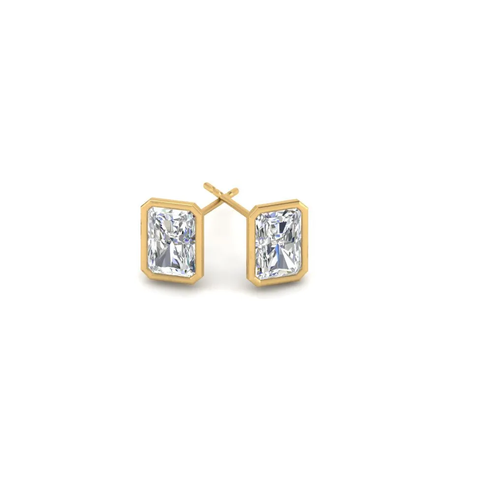 0.50 To 4 Carat Lab Diamond Radiant Stud Bezel Set Earring For Women 14K Gold