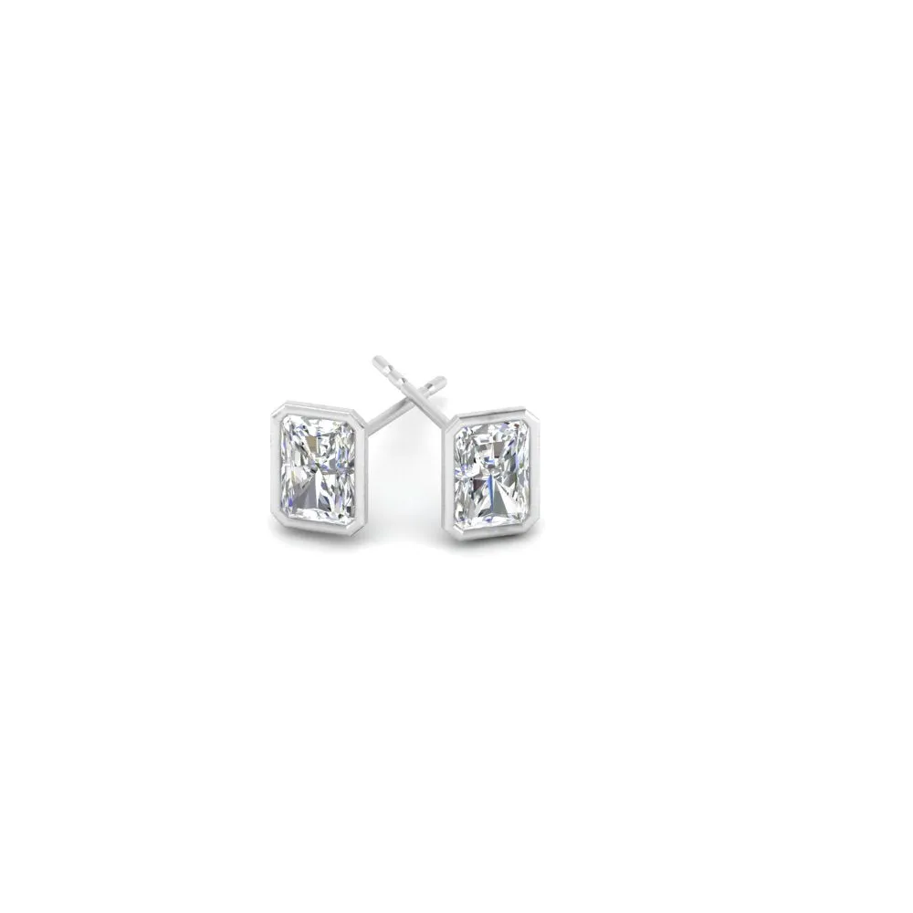 0.50 To 4 Carat Lab Diamond Radiant Stud Bezel Set Earring For Women 14K Gold