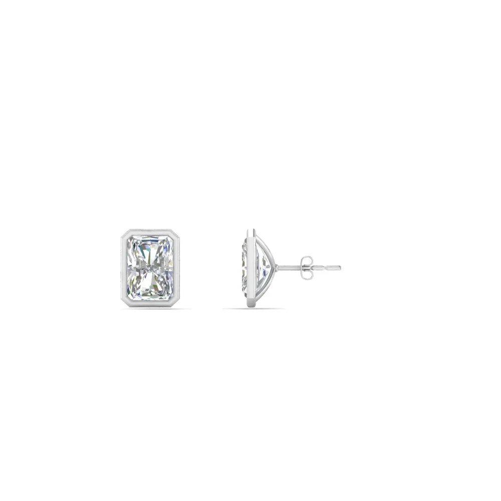 0.50 To 4 Carat Lab Diamond Radiant Stud Bezel Set Earring For Women 14K Gold