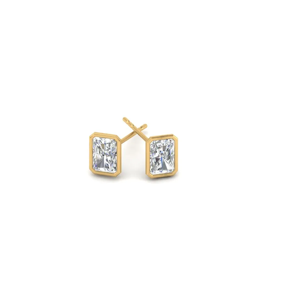 0.50 To 4 Carat Lab Diamond Radiant Stud Bezel Set Earring For Women 14K Gold