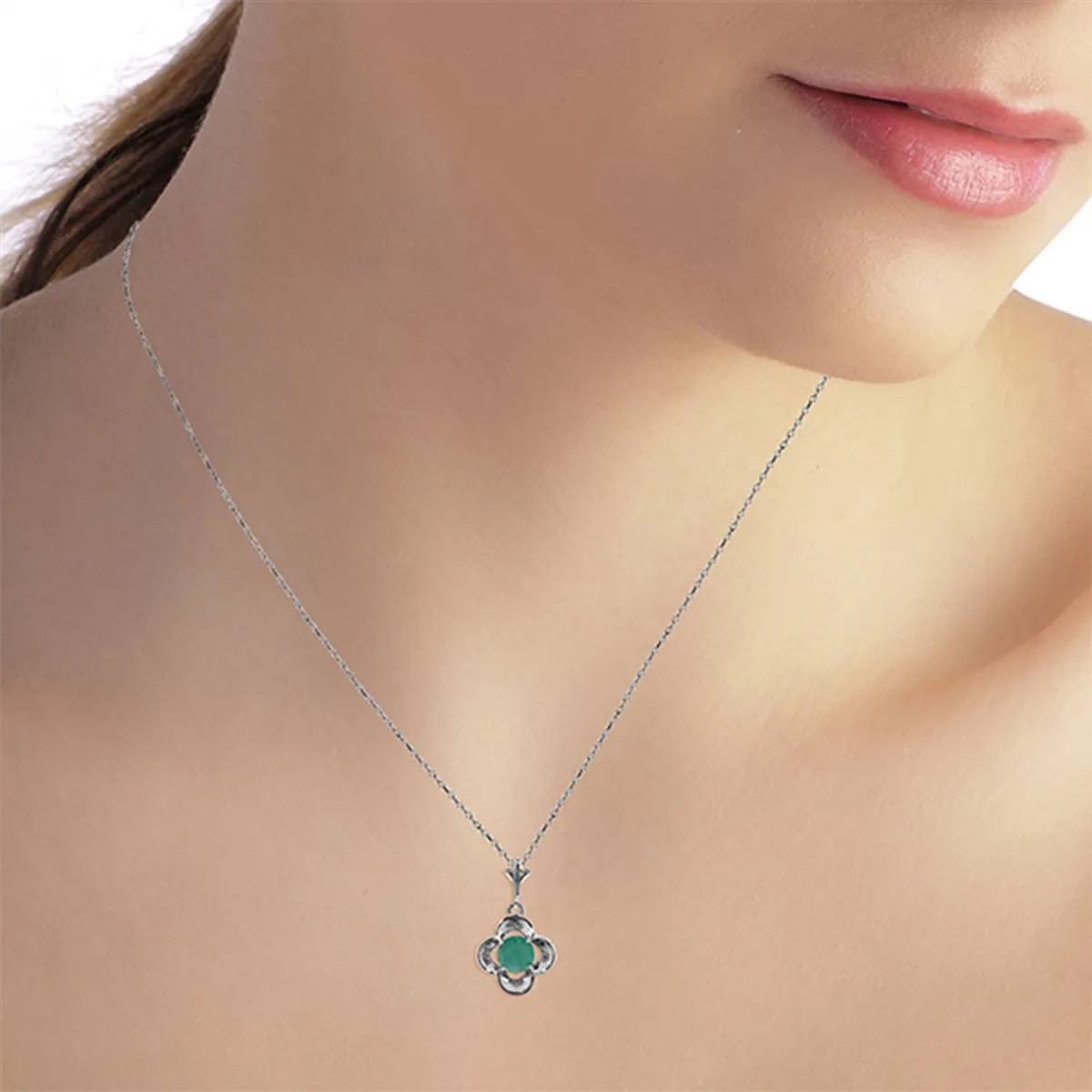 0.55 Carat 14K Solid White Gold Essential Spirit Emerald Necklace