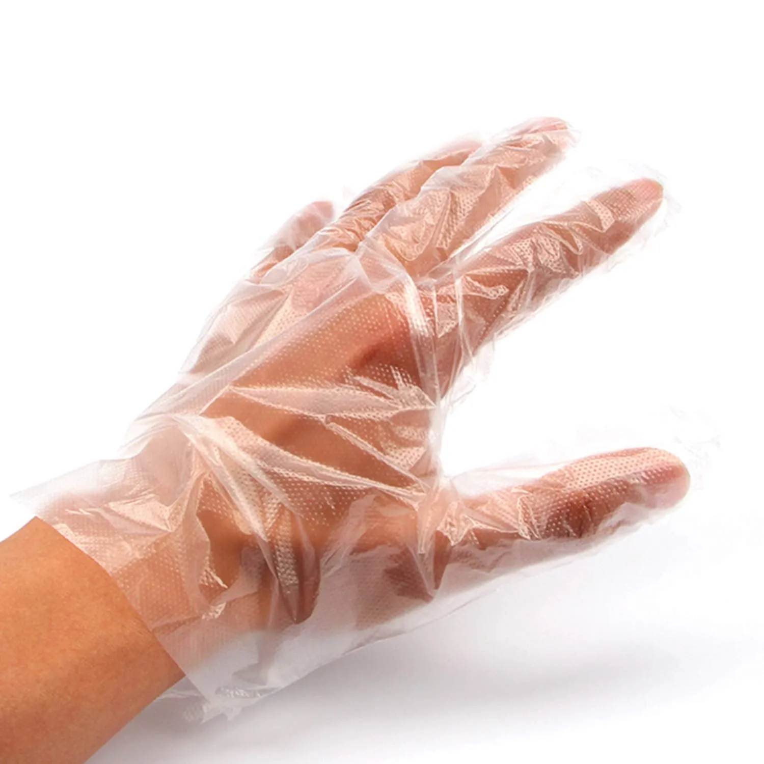 0670 Plastic Transparent Disposable Clear Gloves (White) (100Pc)