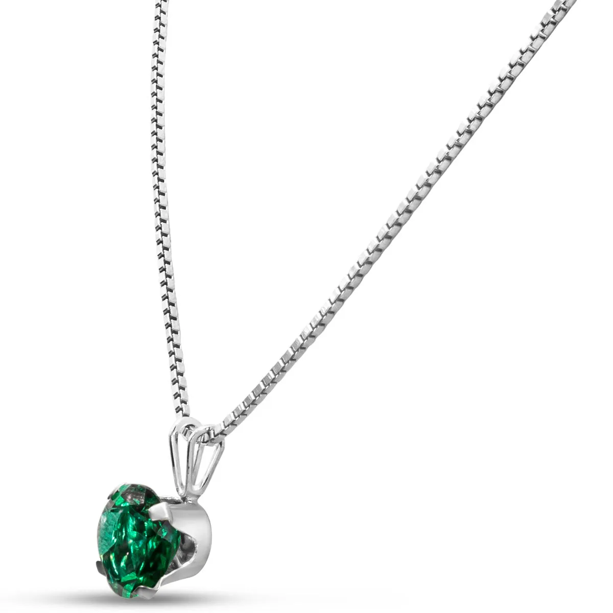 1-1/2 Carat Round Shape 8Mm Created Emerald Necklaces In Sterling Silver, 18 Inch Chain