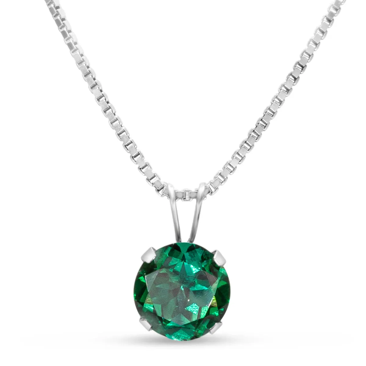 1-1/2 Carat Round Shape 8Mm Created Emerald Necklaces In Sterling Silver, 18 Inch Chain