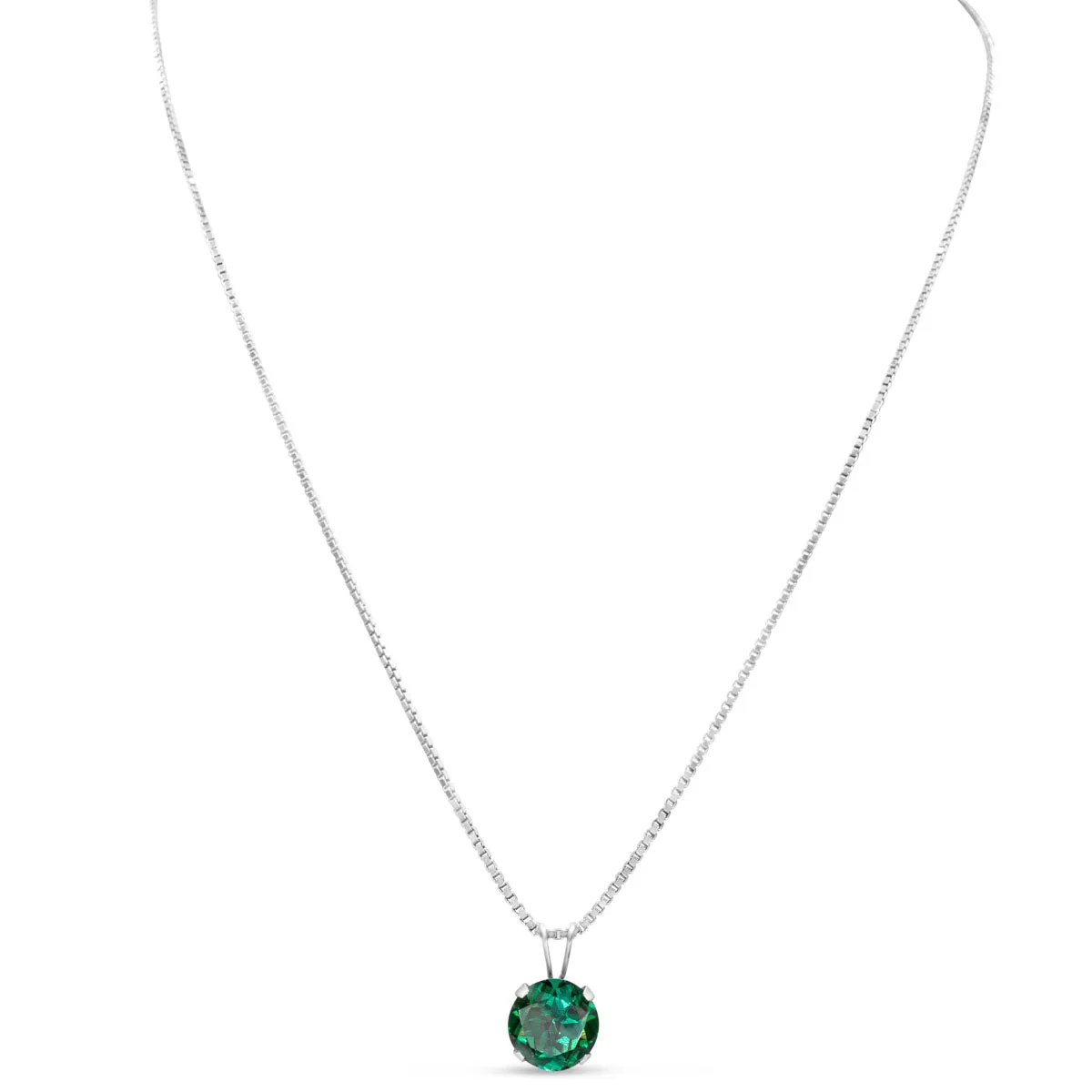 1-1/2 Carat Round Shape 8Mm Created Emerald Necklaces In Sterling Silver, 18 Inch Chain