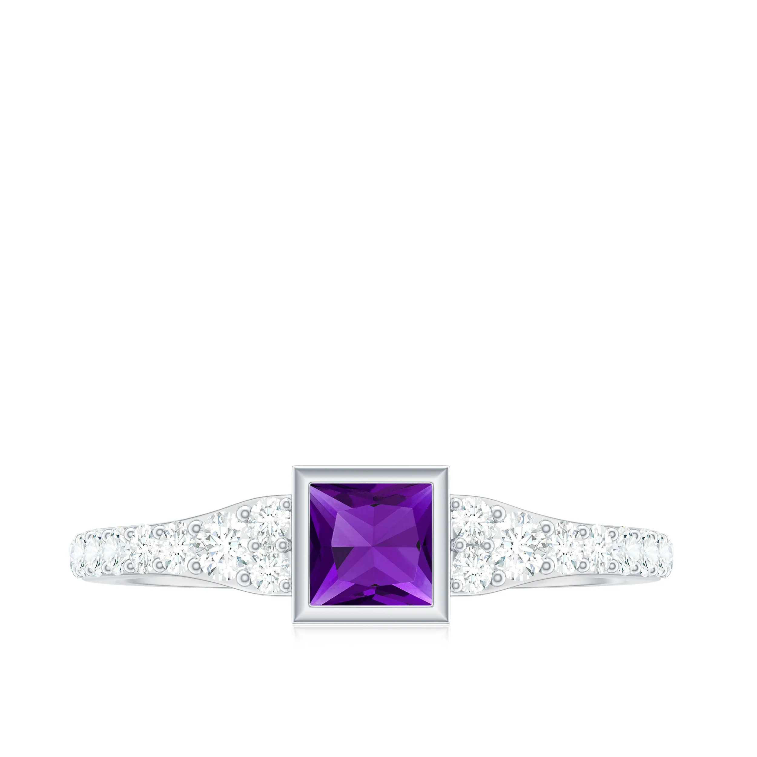 1 Carat Bezel Set Amethyst Solitaire Promise Ring with Diamond