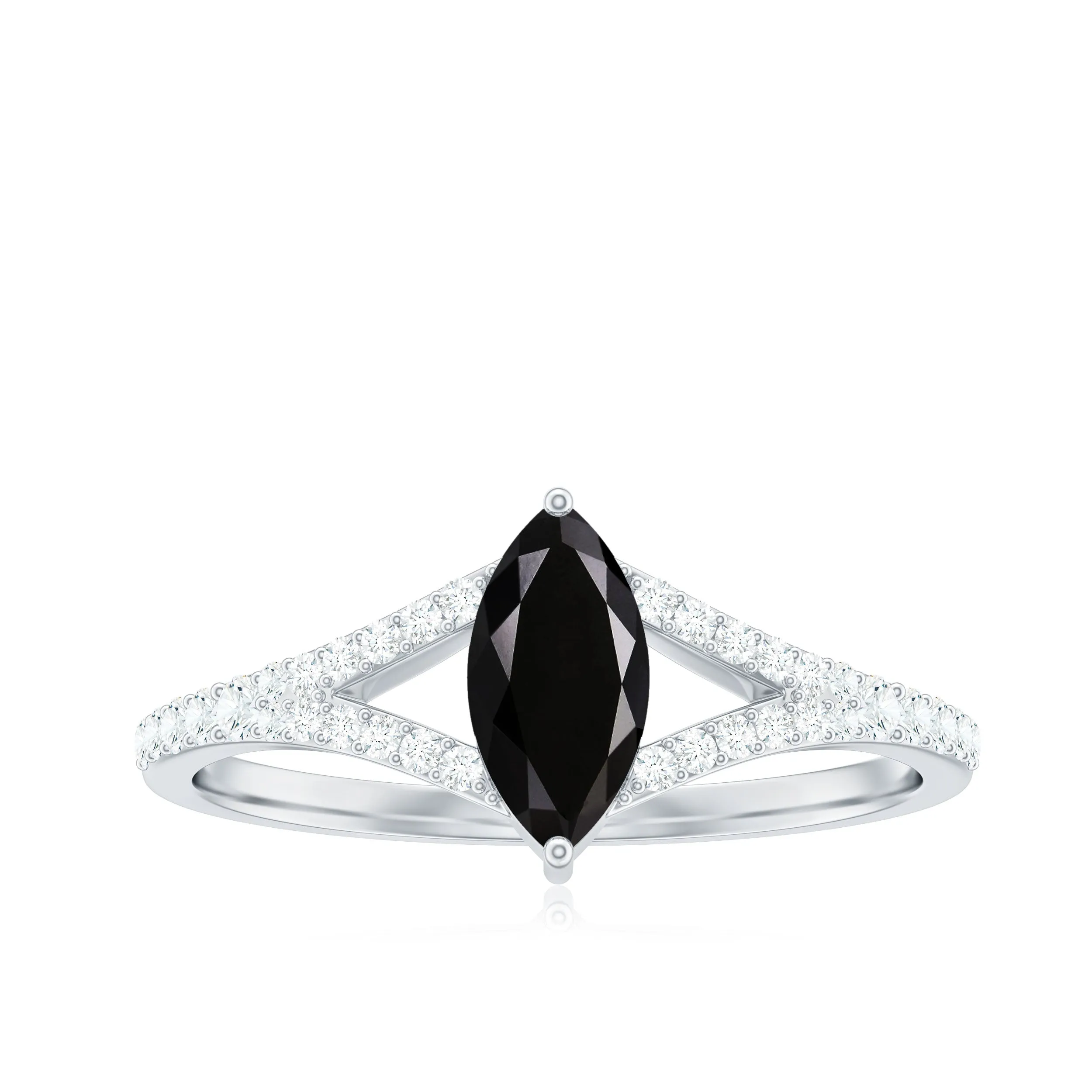 1 Ct Black Onyx Split Shank Engagement Ring with Diamond