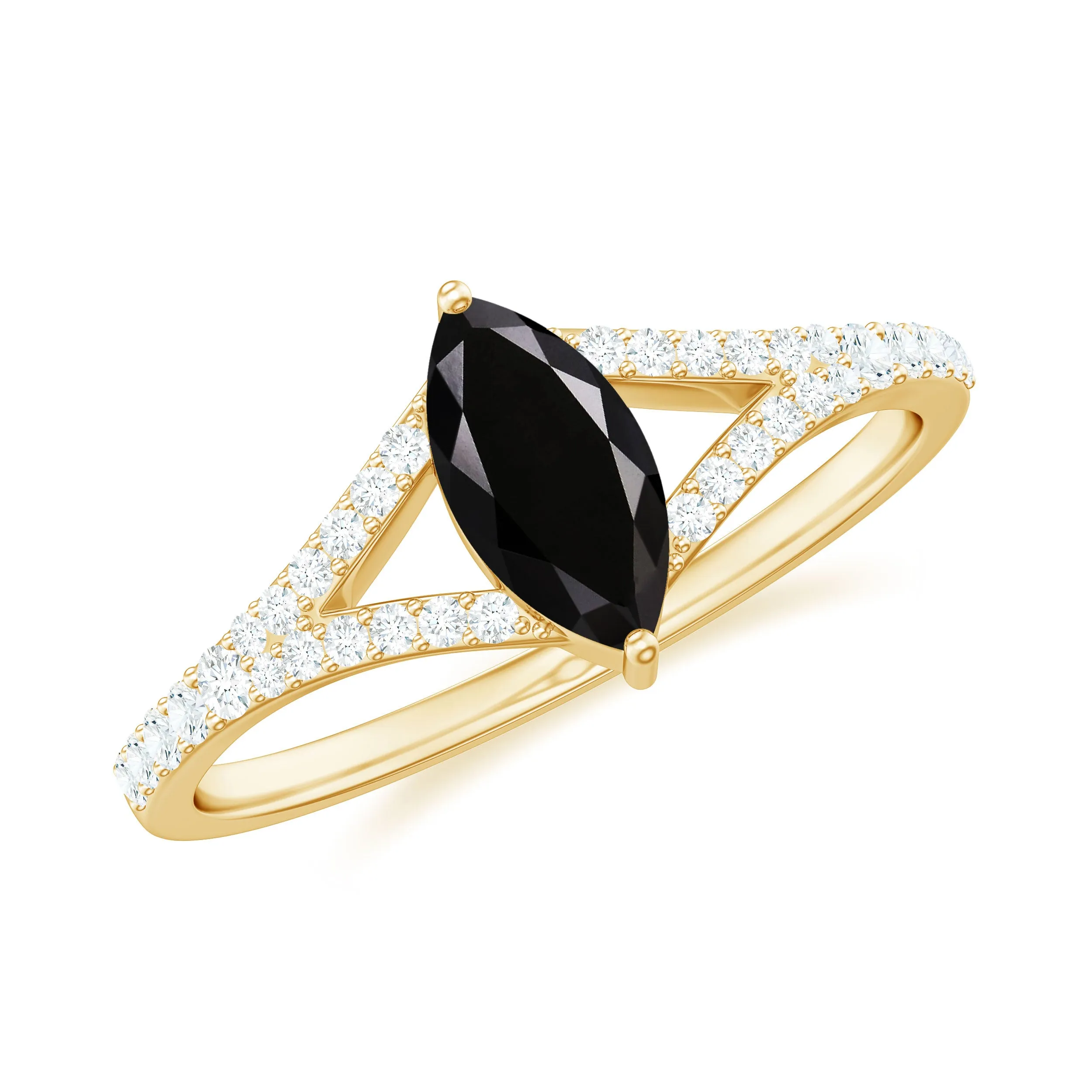 1 Ct Black Onyx Split Shank Engagement Ring with Diamond