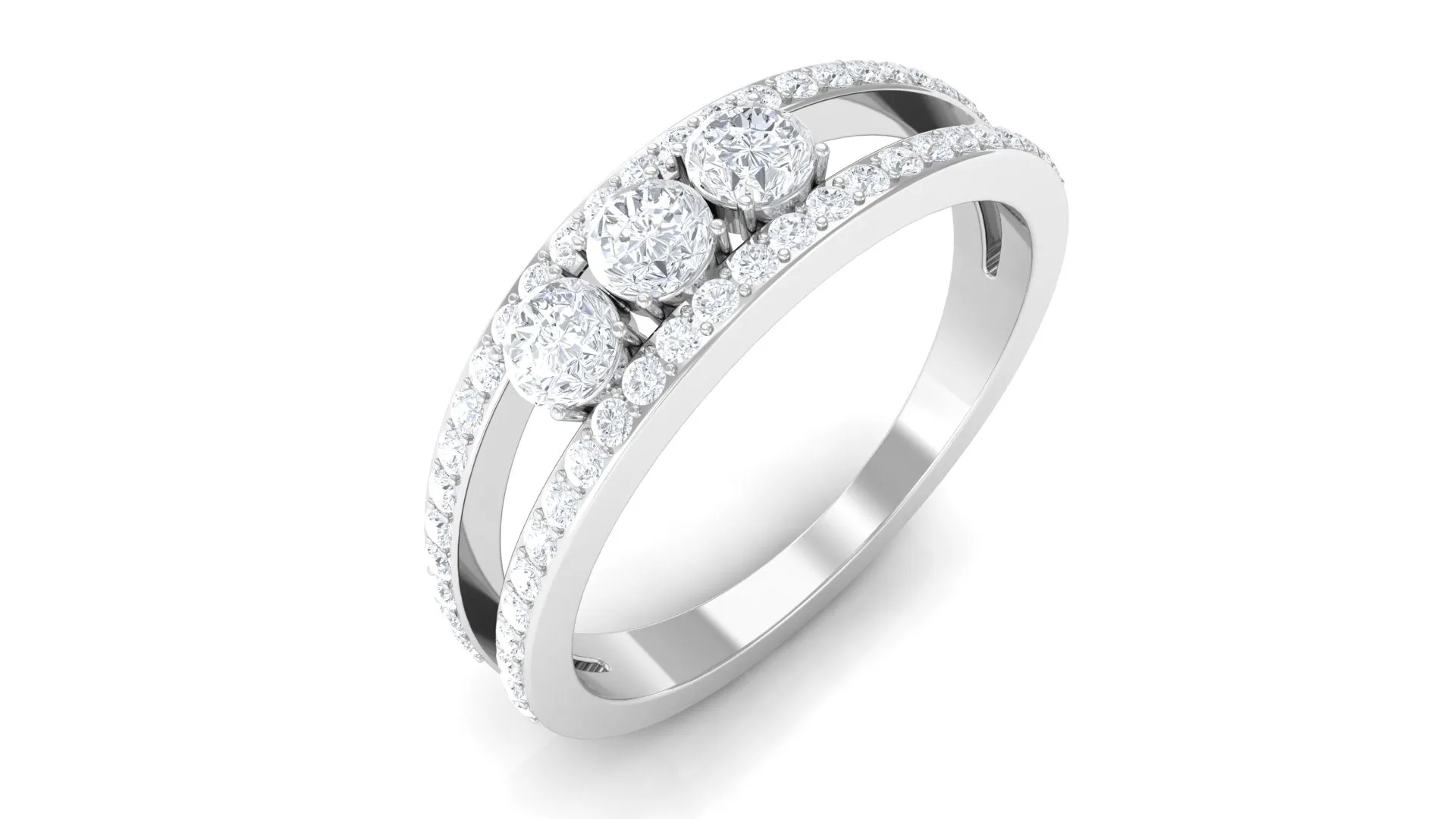 1 CT Moissanite Three Stone Anniversary Ring with Accent