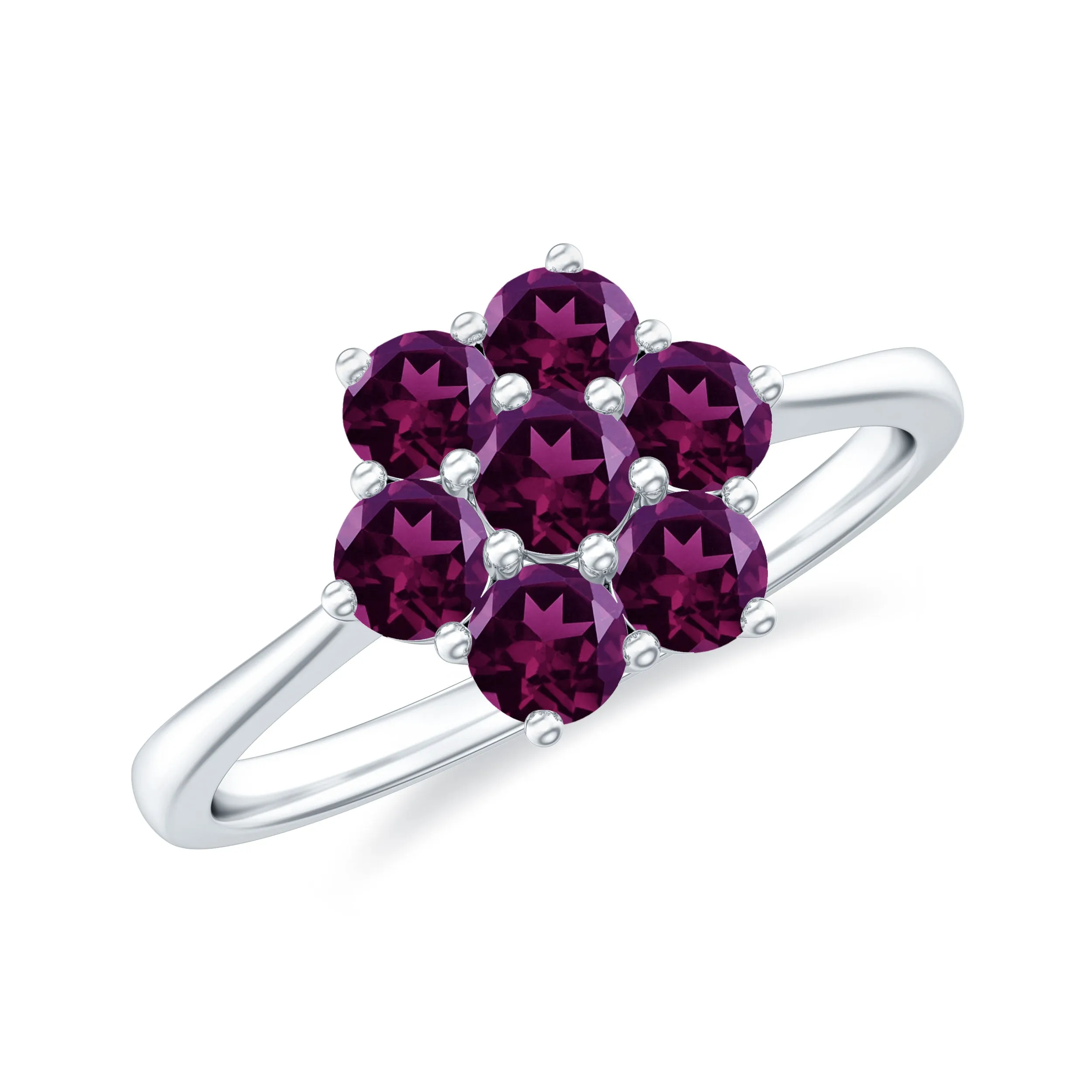 1 CT Round Shape Rhodolite Cluster Flower Ring