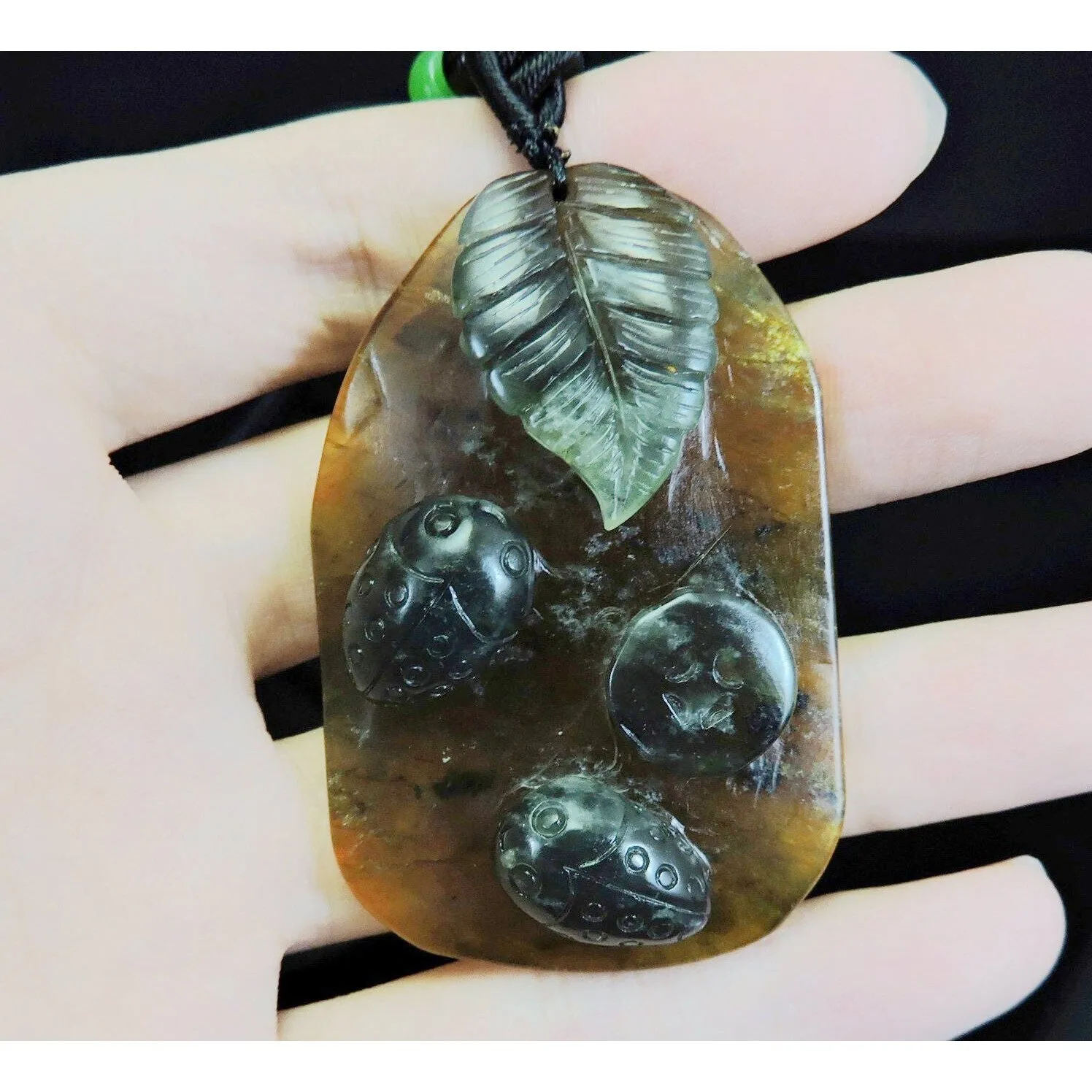 100% Natural Hand-Carved Jade Pendant Jadeite Necklace Beetle & Leaf & Coin