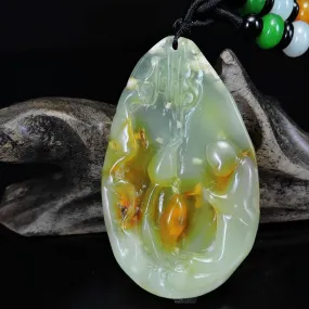 100% Natural Hand-Carved Jade Pendant Jadeite Necklace Buddha & Lotus