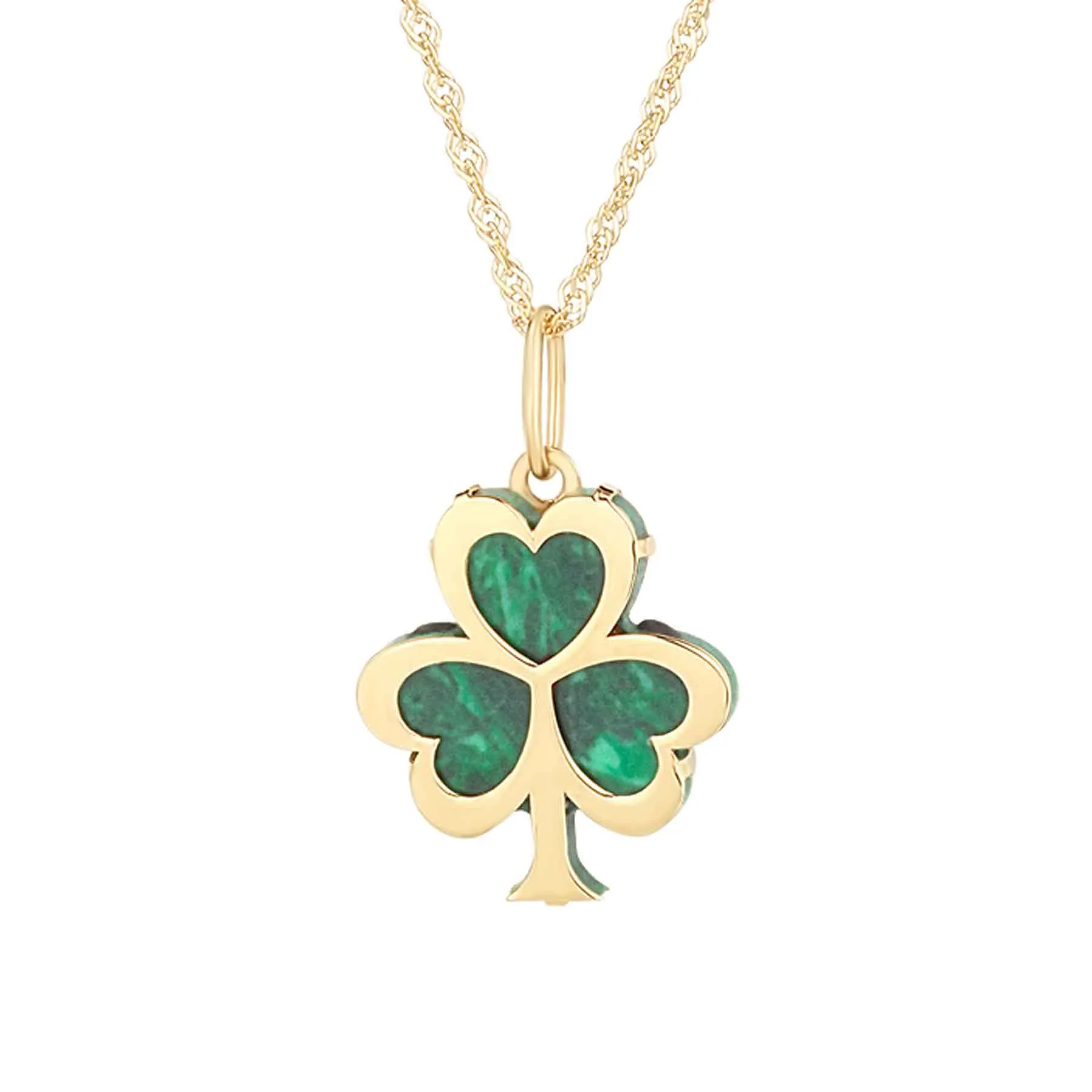 10K Gold Malachite Shamrock Necklace