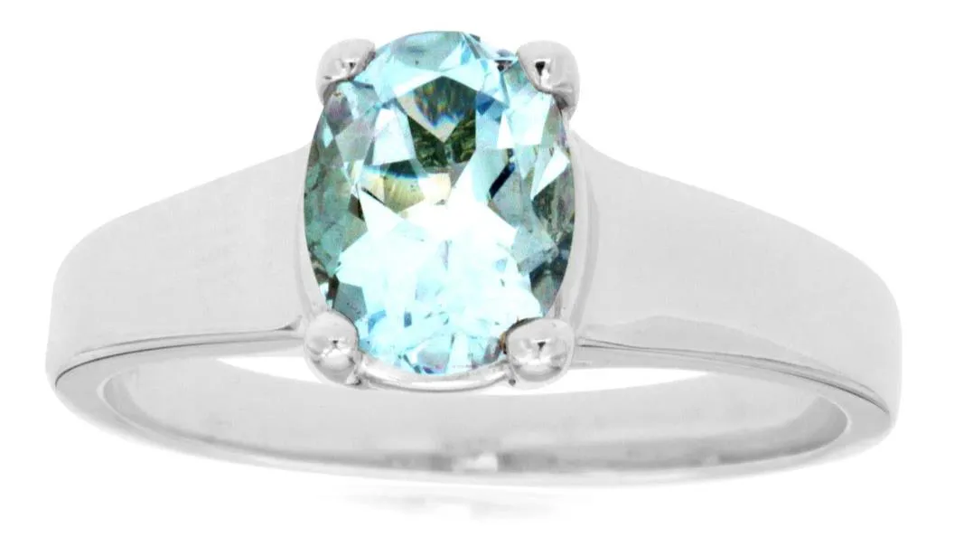 1.10CT AAA AQUAMARINE 14KT WHITE GOLD 3D CLASSIC OVAL SOLITAIRE ENGAGEMENT RING