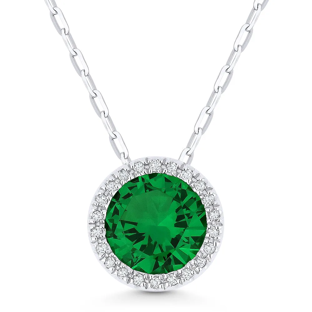 1.22Ct Created Emerald 16"pendant Necklace In 14K White Gold