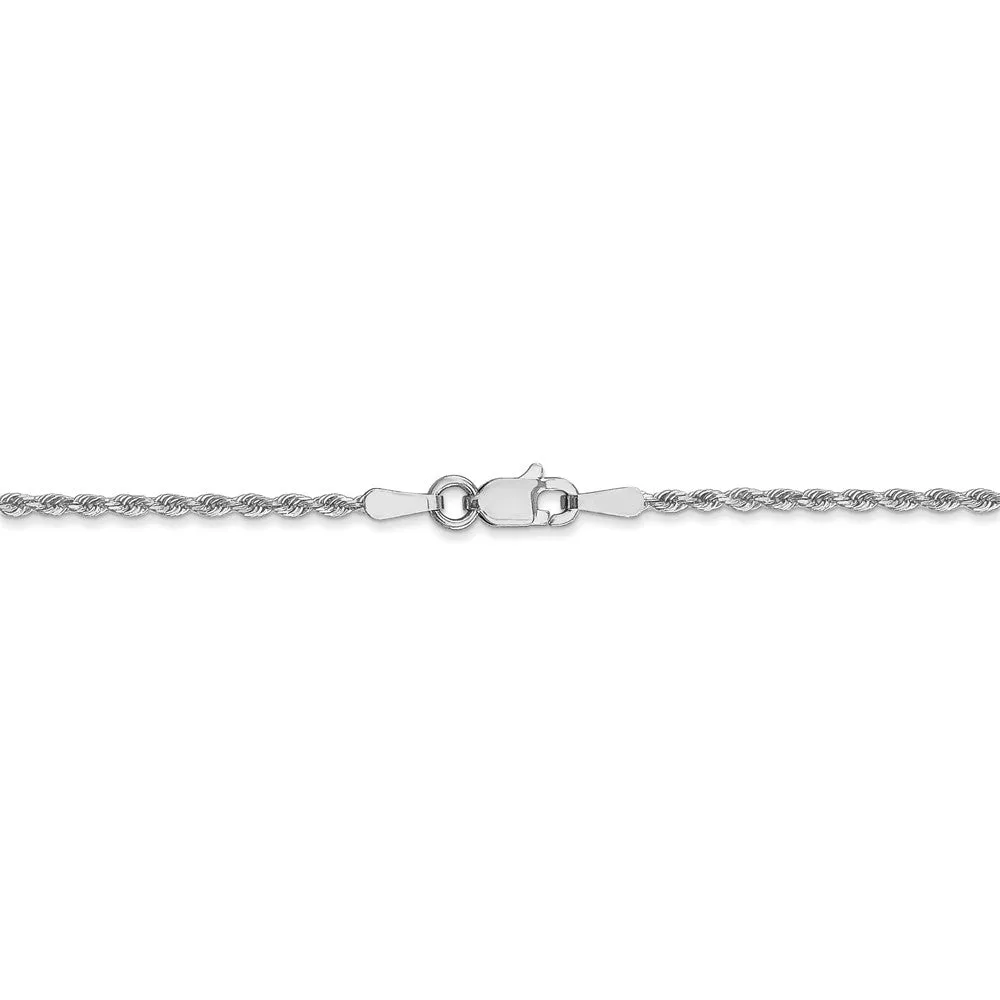 1.3mm 14k White Gold Solid Diamond Cut Rope Chain Bracelet & Anklet