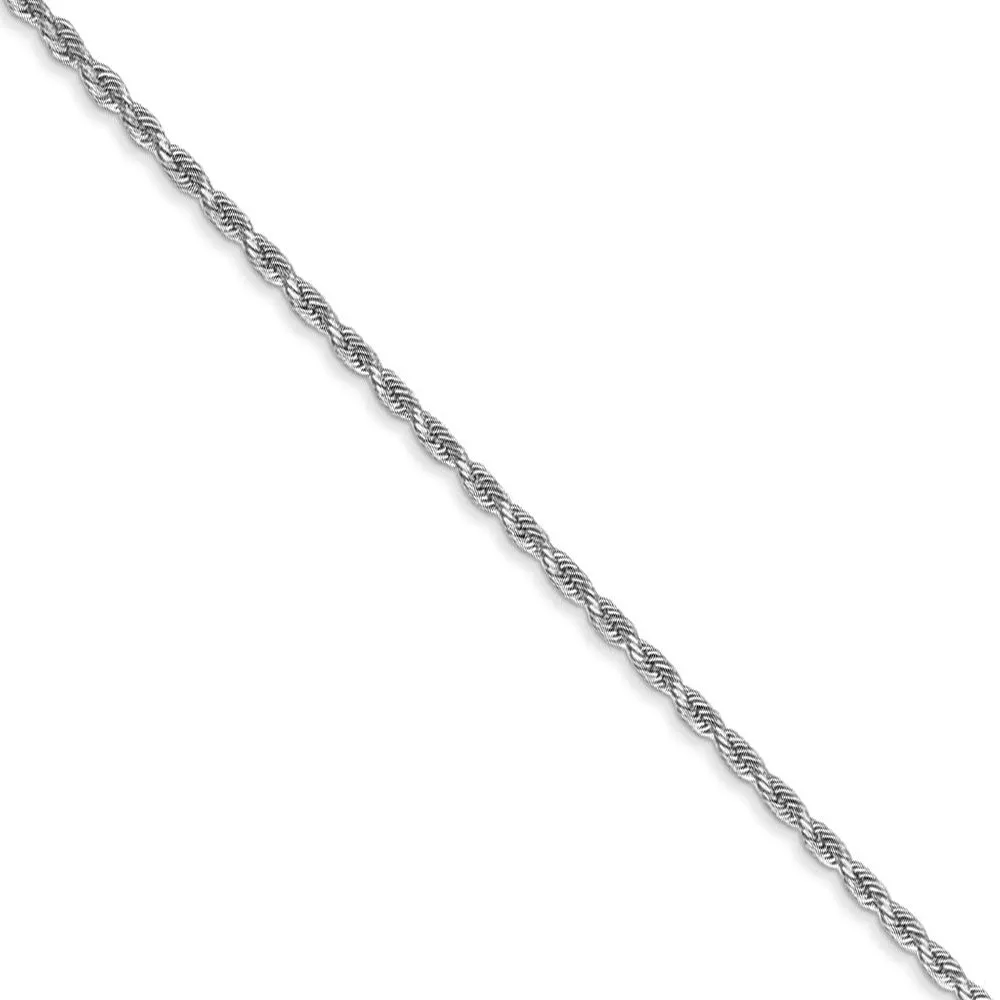 1.3mm 14k White Gold Solid Diamond Cut Rope Chain Bracelet & Anklet