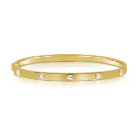 14K Gold & Baguette Diamond Bangle - 0.30ct