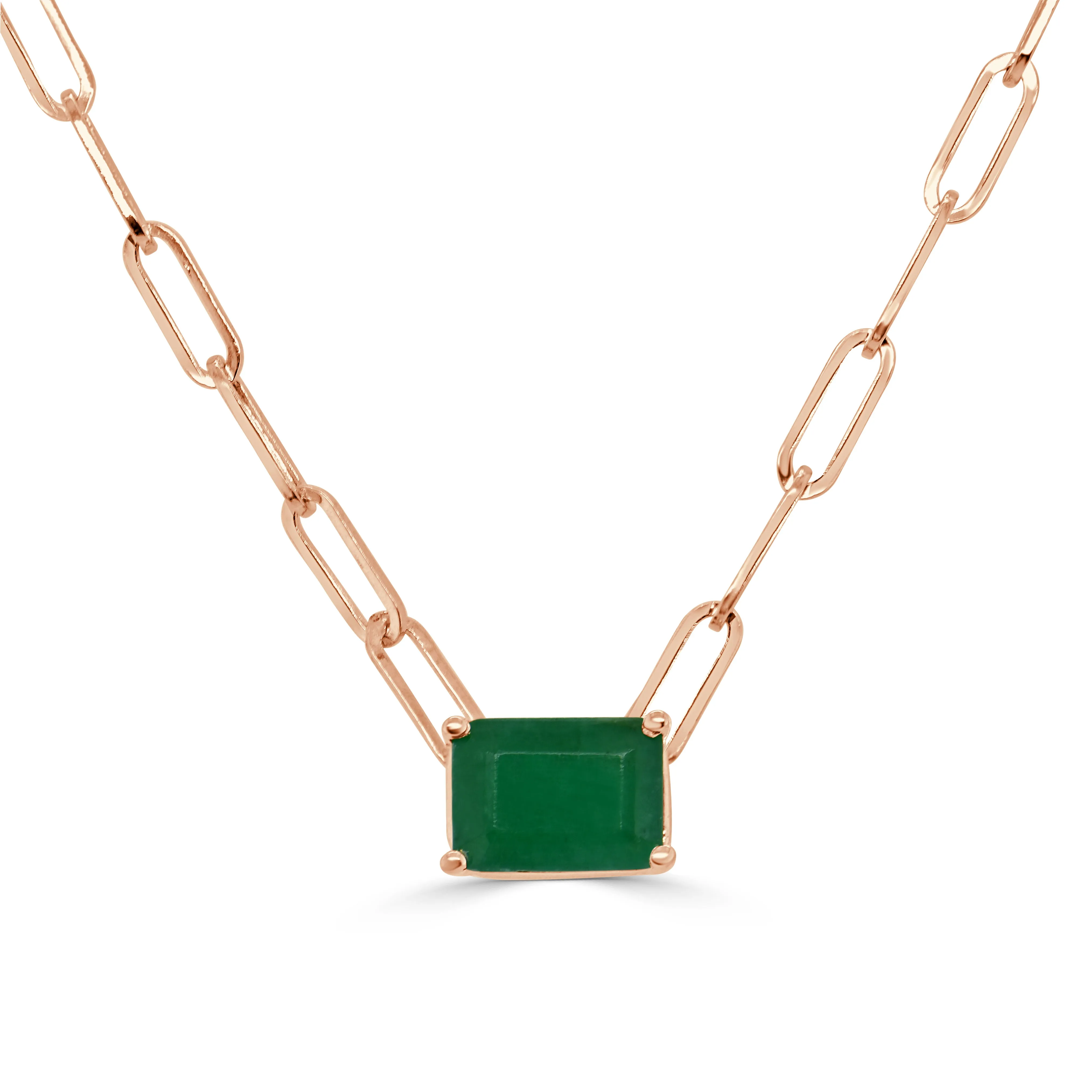 14k Gold & Emerald Paperclip Link Necklace - 1.56ct