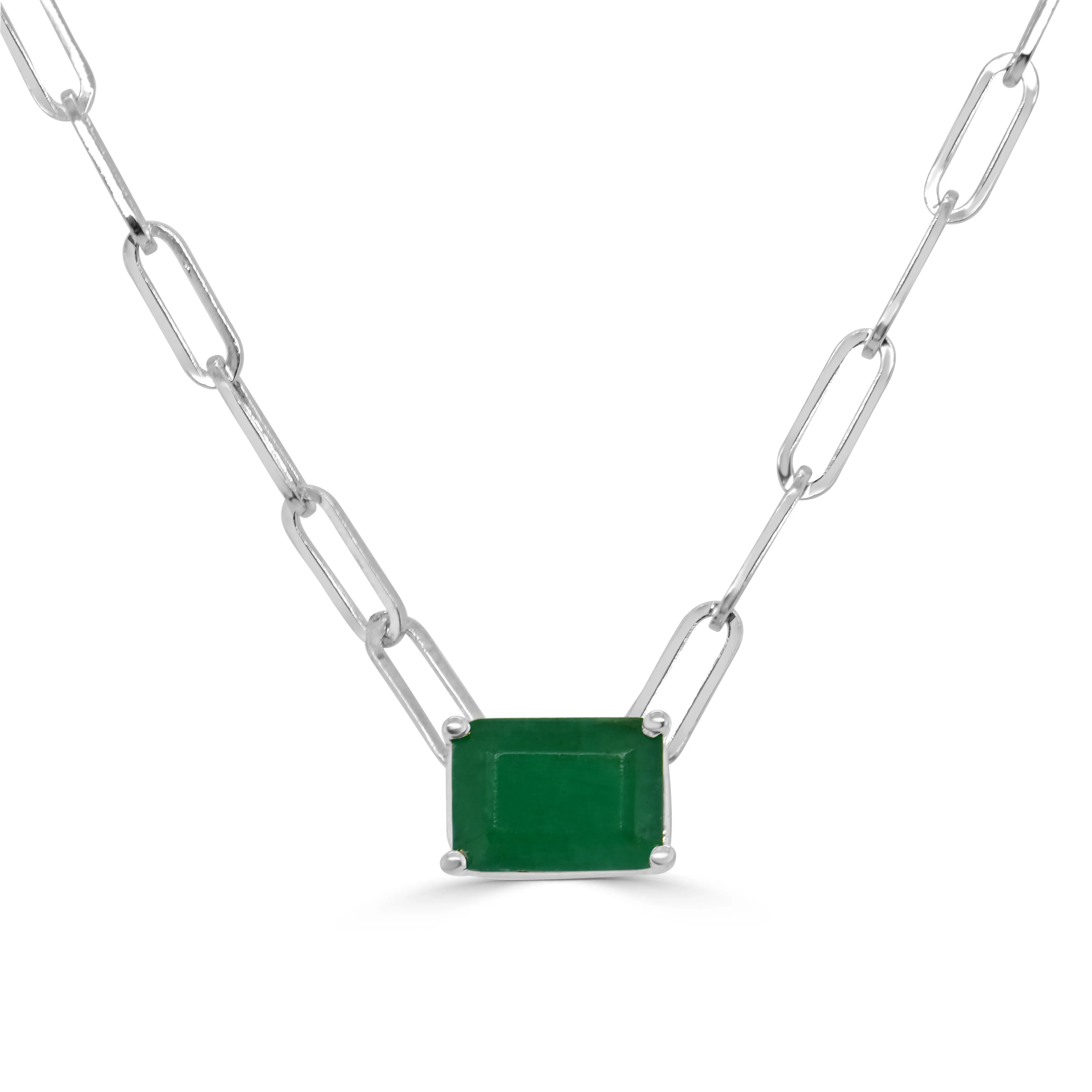 14k Gold & Emerald Paperclip Link Necklace - 1.56ct