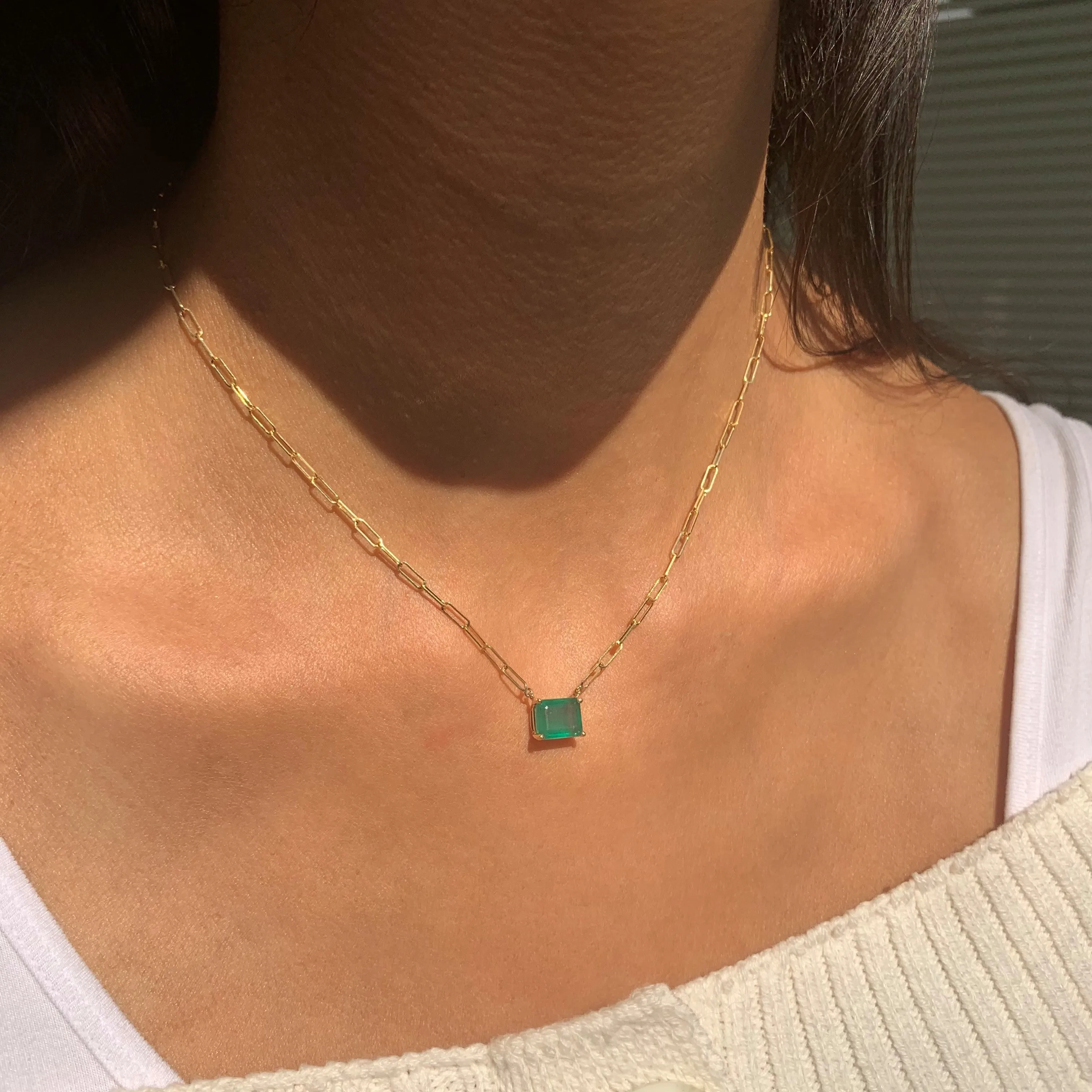 14k Gold & Emerald Paperclip Link Necklace - 2.05ct