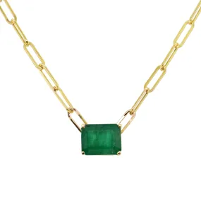 14k Gold & Emerald Paperclip Link Necklace - 2.05ct