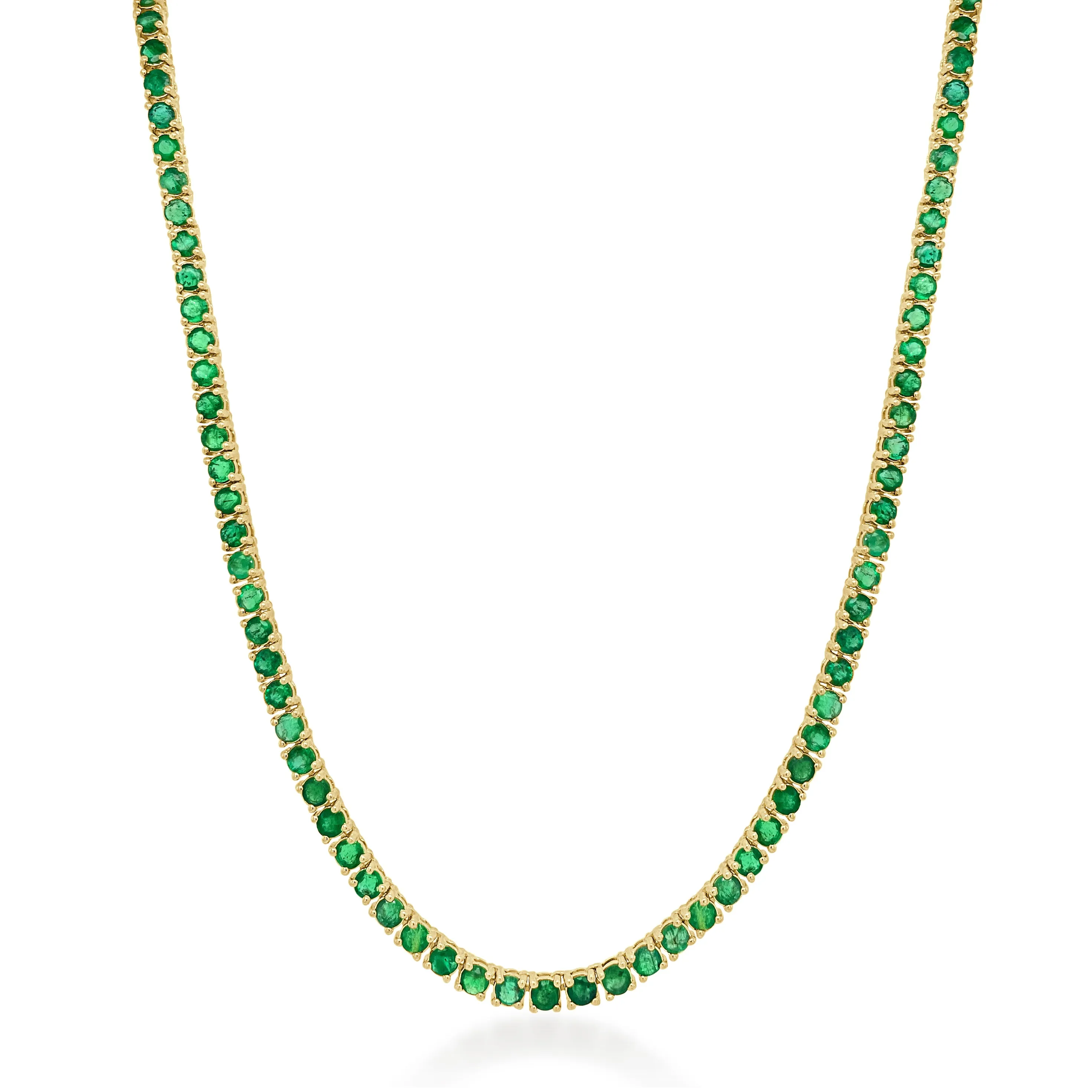 14k Gold & Green Emerald Tennis Necklace - 11.00ct